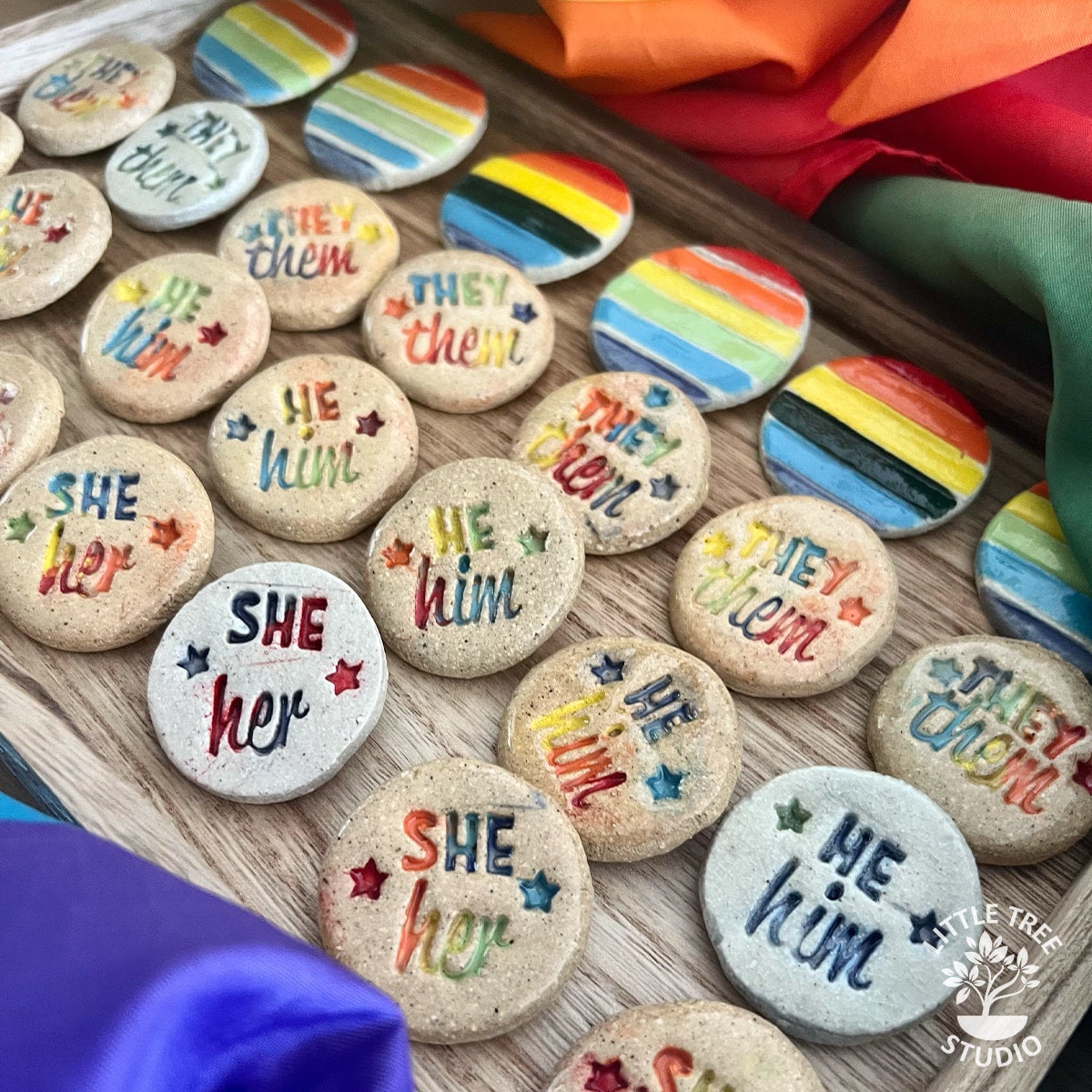 Ceramic Pronoun Badges | Little Tree Studio